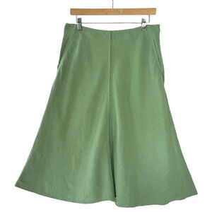 DKNY Sage Green Linen Blend A Line Midi Skirt Size 8